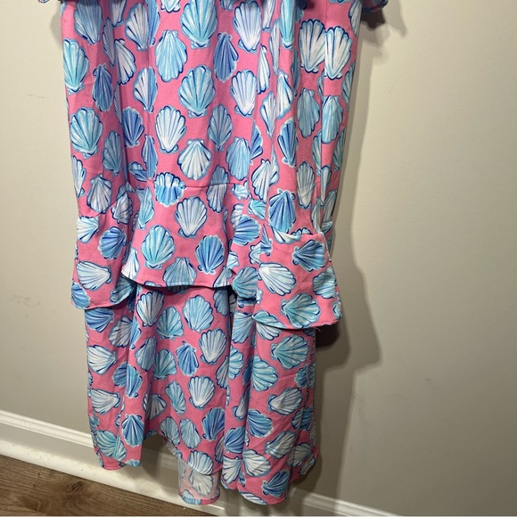 NEW Simply Southern Pink & Blue Seashell Maxi Dress W/ Side Cut Outs & Ruffles - Picture 5 of 15